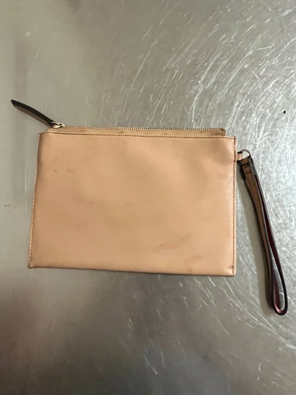 GUESS Los Angeles Beige Faux-Leather Wristlet Wallet Pouch